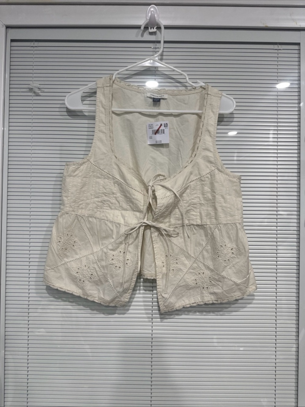 Boho Lace-Trim Tie-Front Tank Top - Ivory